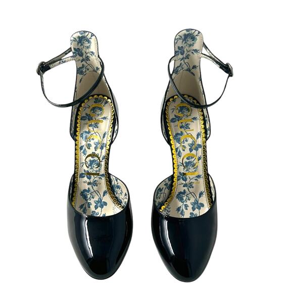 Gucci Daisy Ankle D'Orsay Pump Patent Leather Crystal Black 38.5 - Picture 4 of 8